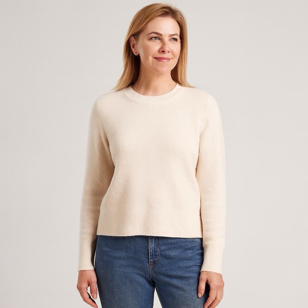 NWT Vince Womens L Wool‎ Blend Sweater Ivory Crew Neck Textured Knit Lightweight